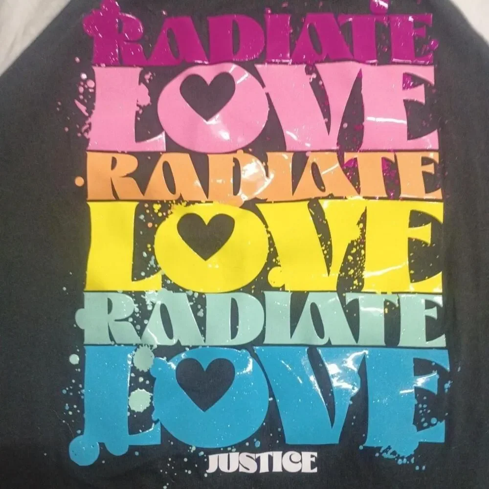 Justice Radiate Love Graphic Raglan T-Shirt XL (16/18)